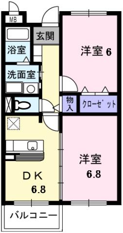 グラン・エトワール(2DK/2階)の間取り写真
