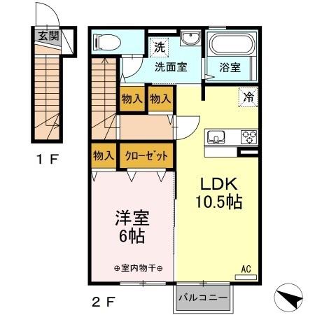 ソレイユ福原 B(1LDK/2階)の間取り写真