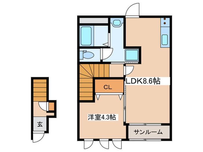 大鈴樹III(1LDK/2階)の間取り写真