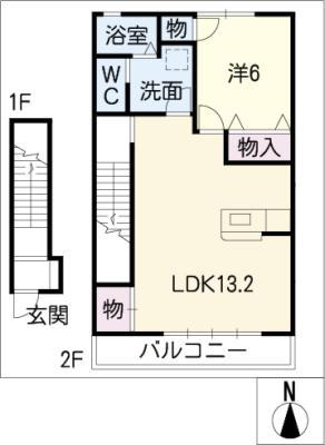 キャプリコーン エスB(1LDK/2階)の間取り写真