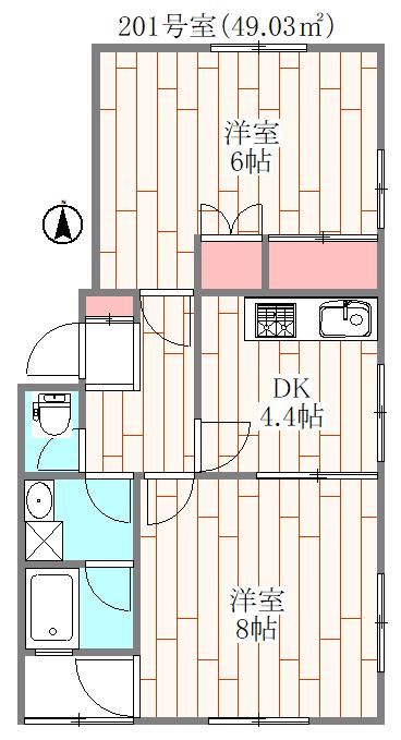 TSハイツ(2DK/2階)の間取り写真