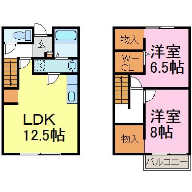 ソレイユB(2LDK/1階)の間取り写真