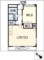 ハイツももの里(1LDK/1階)の間取り写真