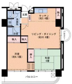 UR 武庫川19(2LDK/12階)の間取り写真