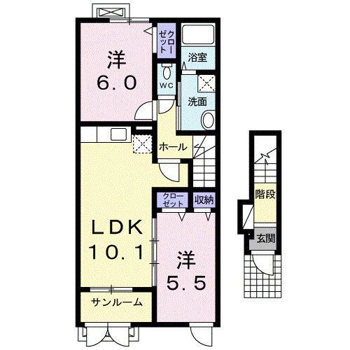 ラフレシール A(2LDK/2階)の間取り写真