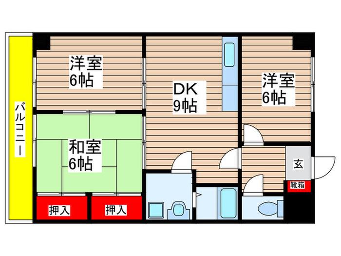 ジュネコキアージュ桜山(3DK/2階)の間取り写真