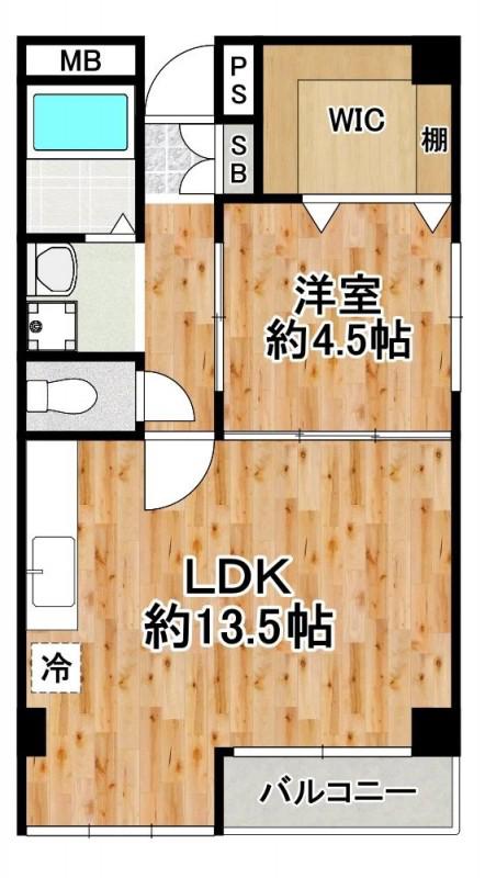 吉本ビル(1LDK/4階)の間取り写真