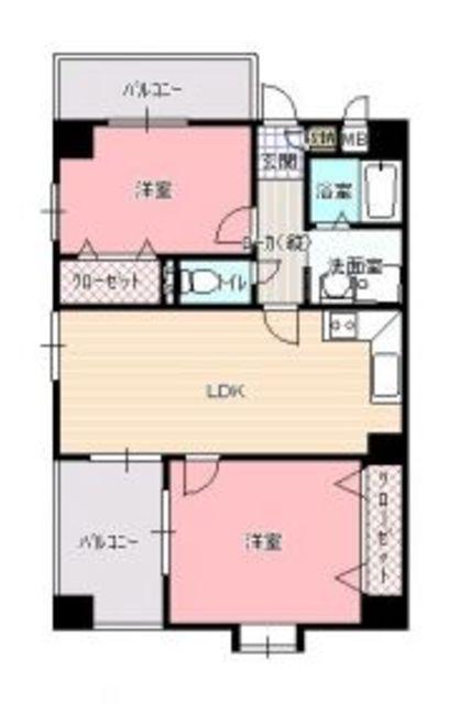 長丘フラッツ(2LDK/2階)の間取り写真