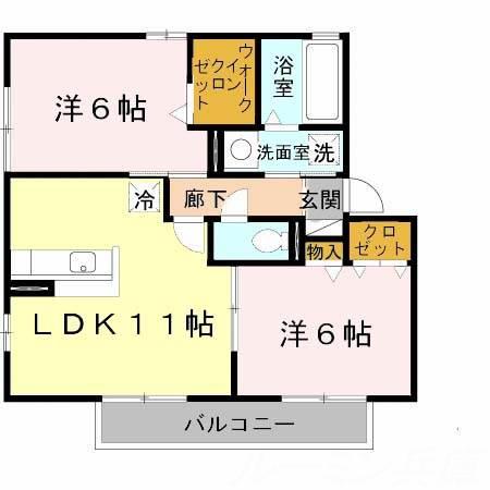 パレちくさB棟(2LDK/2階)の間取り写真
