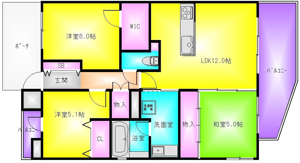 エスリード八尾本町(3LDK/3階)の間取り写真