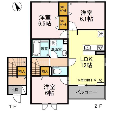 セジュール土瓜 A(3LDK/2階)の間取り写真