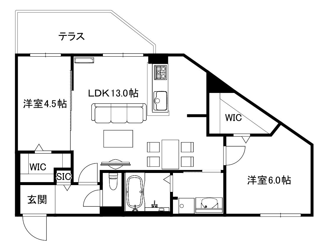 ブランシャールCHATELET中島公園2027年1月30日入居(2LDK/1階)の間取り写真