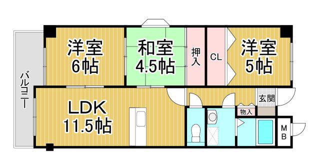 荻野ガーデンパレス(3LDK/3階)の間取り写真