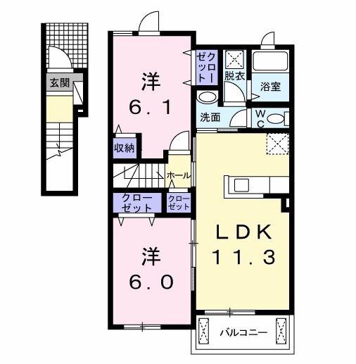 パストラル上ノ原I(2LDK/2階)の間取り写真