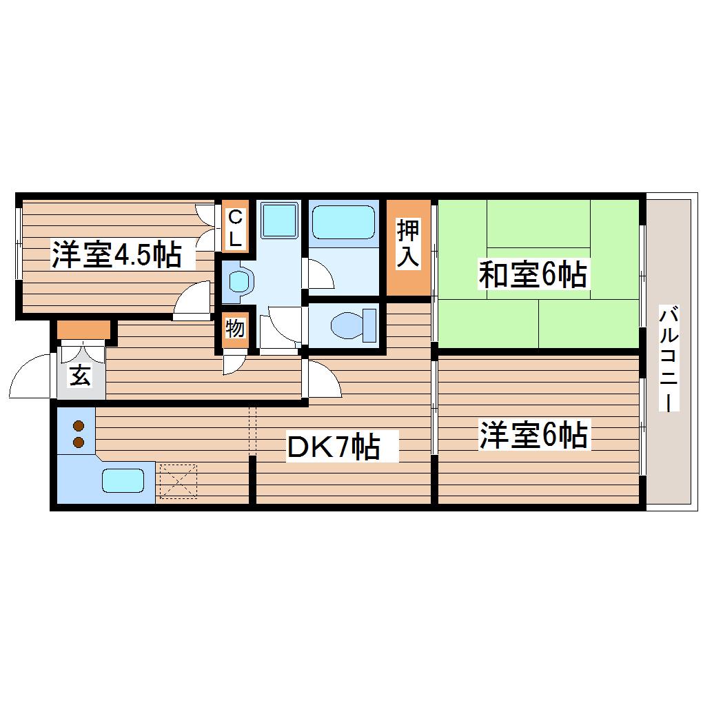 グレイスハイツ台原(3DK/2階)の間取り写真