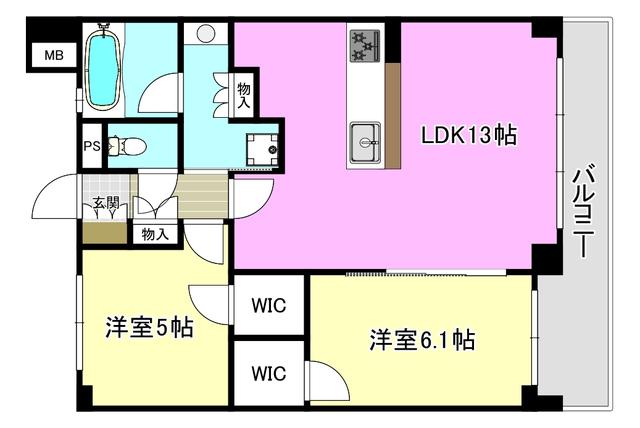 ユニハイム茨木永代町(2LDK/4階)の間取り写真