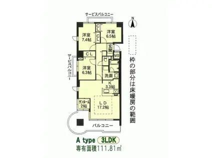 フレシールヴュー(3LDK/6階)の間取り写真