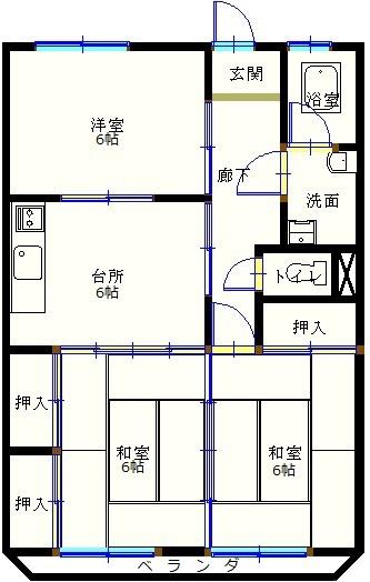 渡辺コーポ(3DK/2階)の間取り写真