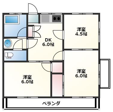 JR日豊本線 都城駅 徒歩14分 3階建 築45年(3DK/3階)の間取り写真