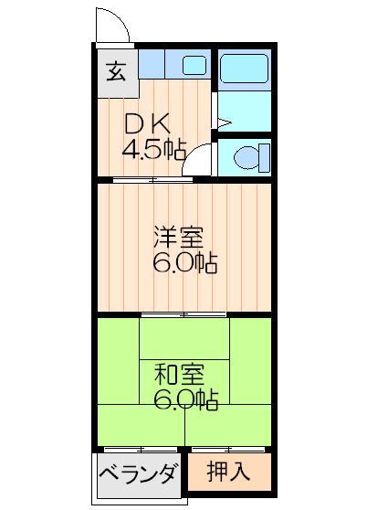 秀和第1ハイツ(2DK/4階)の間取り写真