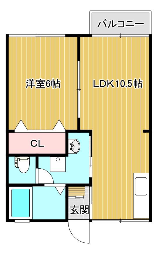 交詢ハイツA(1LDK/2階)の間取り写真