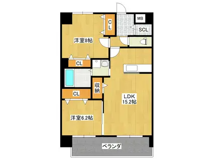 セレスト絆(2LDK/6階)の間取り写真