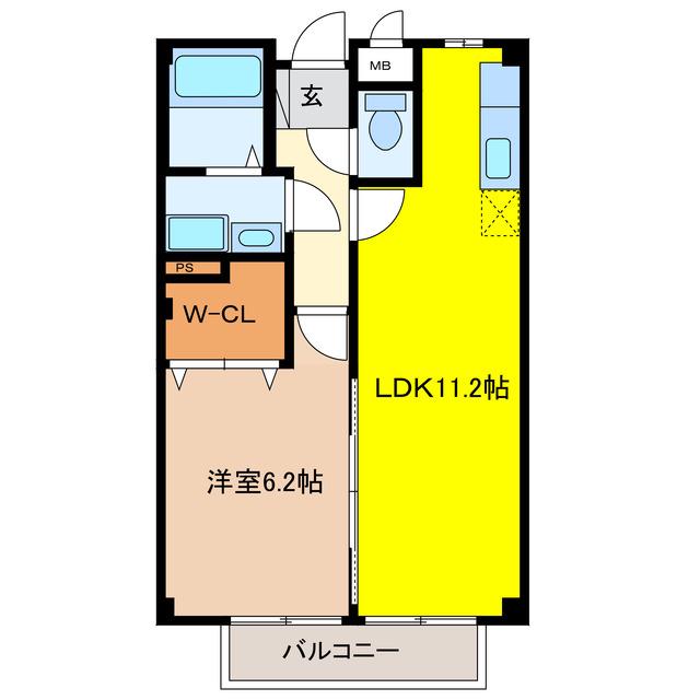 アヴニ-ル川瀬(1LDK/2階)の間取り写真