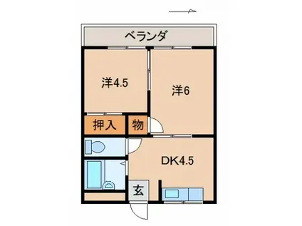 ルピナスかつらぎB(2DK/3階)の間取り写真