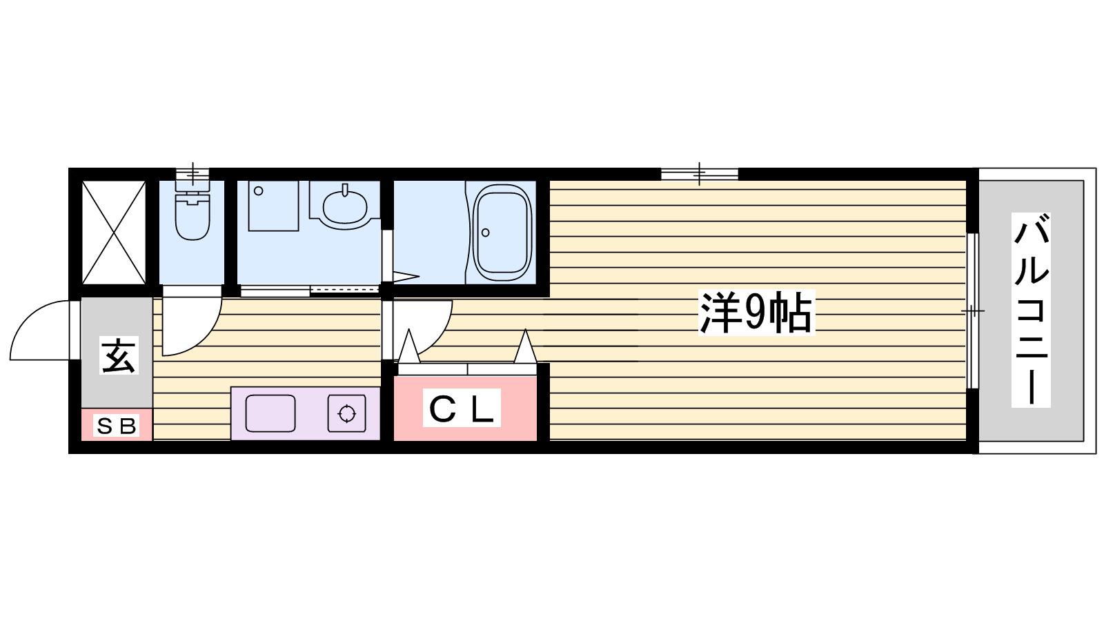 ベルフラワー山野井(1K/1階)の間取り写真
