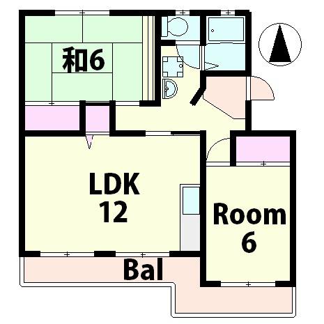 辻ハイツⅡ(2LDK/4階)の間取り写真
