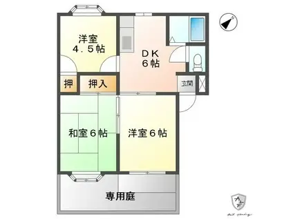 西坂ハイツ B棟(3DK/1階)の間取り写真