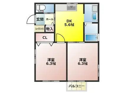 ドミール田崎(2DK/1階)の間取り写真