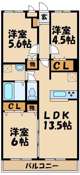ファインコート本厚木(3LDK/1階)の間取り写真