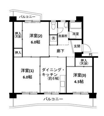 ビレッジハウス志染5号棟(3DK/3階)の間取り写真