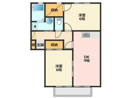 サンビレッジ築捨 B(2DK/2階)の間取り写真