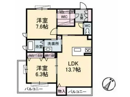 ラ・スリーズガーデン A棟(2LDK/3階)の間取り写真