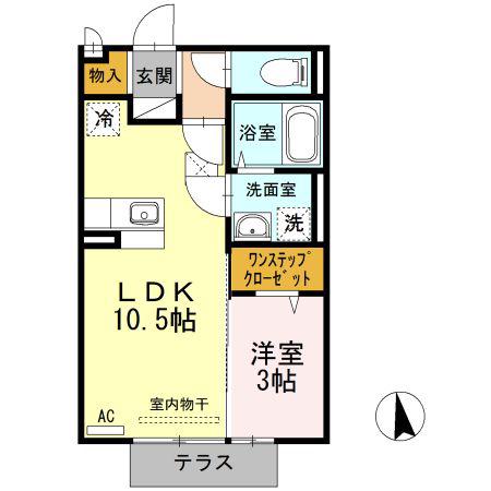 オリーヴァ東合川(1LDK/1階)の間取り写真