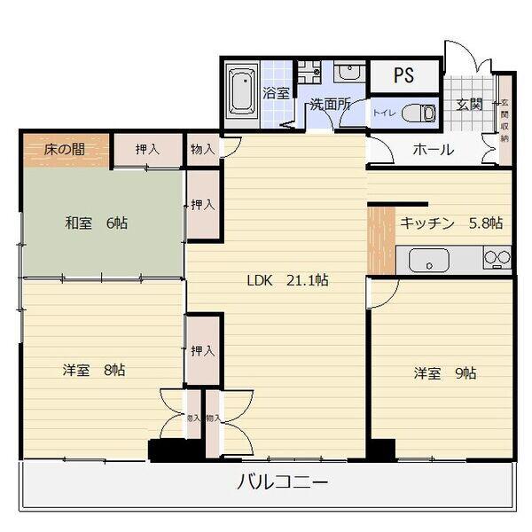 和三紫ビル(3LDK/4階)の間取り写真