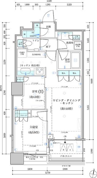 パークタワー勝どきサウス(2LDK/6階)の間取り写真