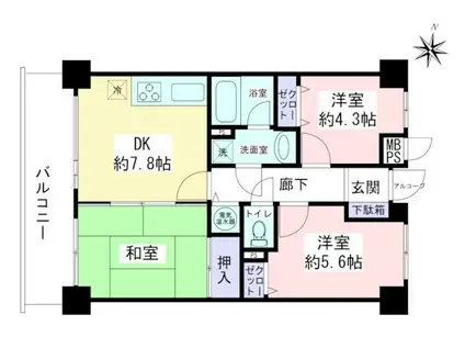 ライオンズガーデン海老名(3DK/4階)の間取り写真