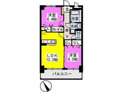 プレジデント正弥横峰(2LDK/1階)の間取り写真