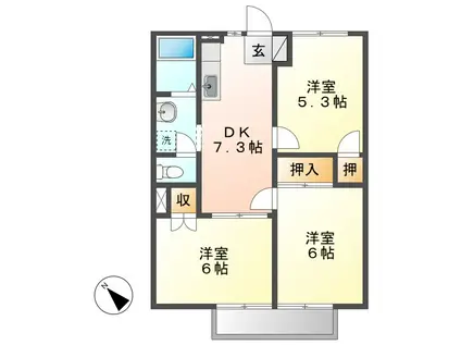 MOTOYA B棟(3DK/1階)の間取り写真