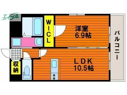 ハートフル医大前(1LDK/6階)の間取り写真