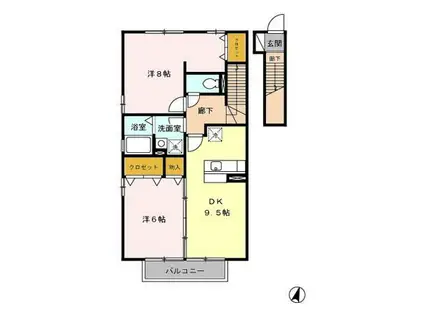 アモーレ A(2DK/2階)の間取り写真