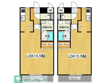 アンバーヴィレッジ(ワンルーム/2階)の間取り写真