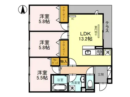 タケルチェ/シゲルチェ タケルチェ(3LDK/1階)の間取り写真
