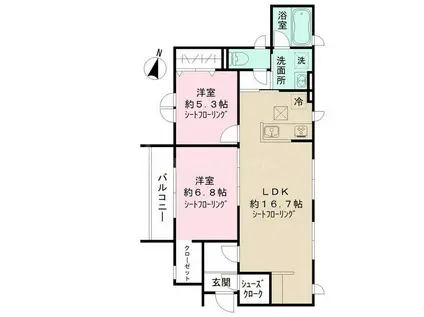 シェ・ブラン谷中(2LDK/1階)の間取り写真