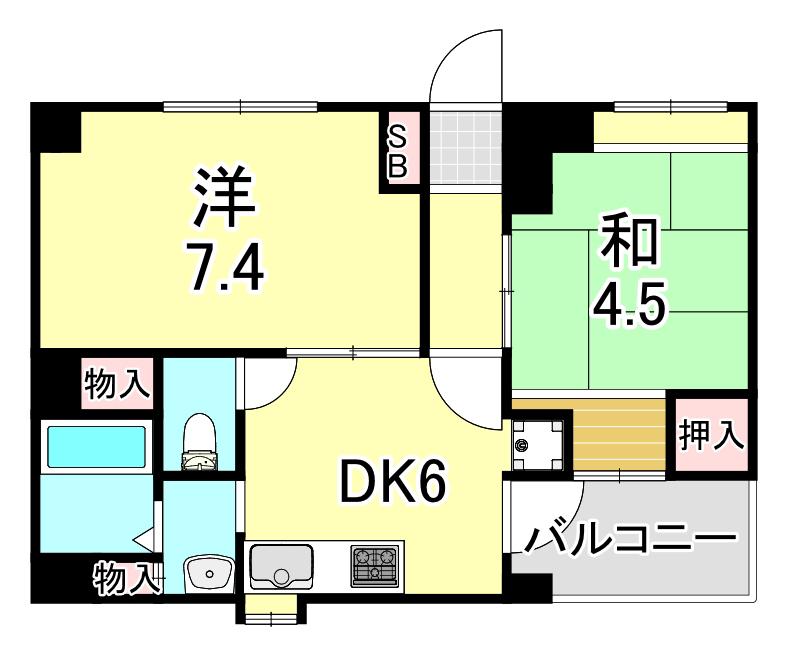 フロンテージ芦屋(2DK/2階)の間取り写真