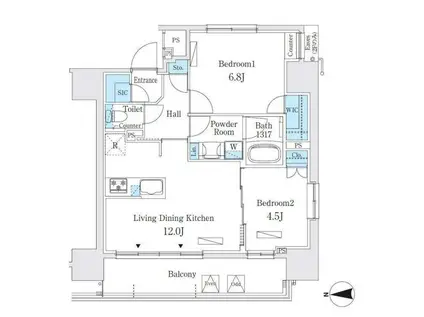 ヴィークブライト湯島(2LDK/9階)の間取り写真