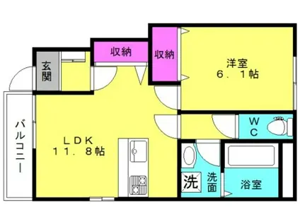 ジェミニハイムII(1LDK/1階)の間取り写真